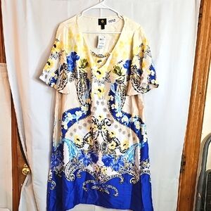 (0052) JM Collection Elegant Blue and Yellow Floral Dress